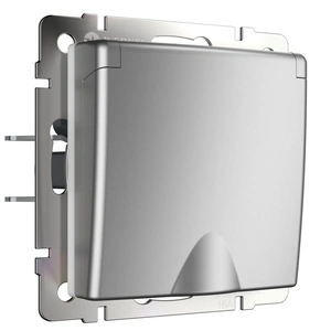 Изображение Розетка влагозащ. с зазем. с защит. крышкой и шторками (серебряный) W1171206