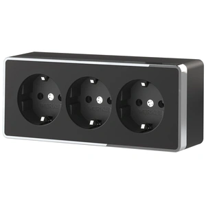 Изображение Розетка тройная с заземлением и шторками Gallant (черный/хром) W5073135