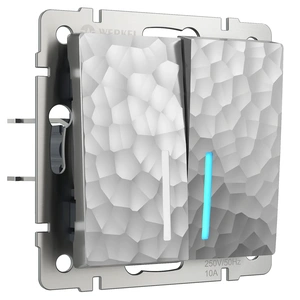 Изображение Выключатель двухклавишный с подсветкой (серебряный) W1220106