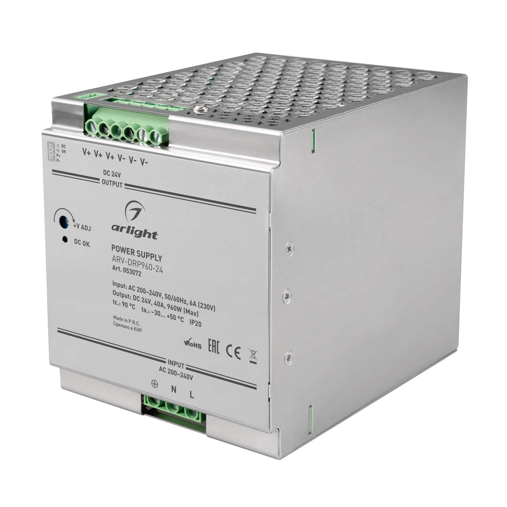 Блок питания ARV-DRP960-24 (24V, 40A, 960W, PFC) (Arlight, IP20 Металл, 5 лет) - Изображение