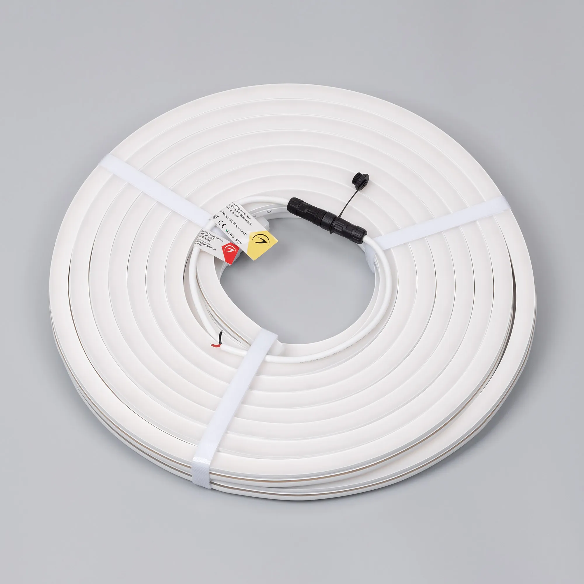 Лента светодиодная герметичная MOONLIGHT-SIDE-X280-16x16mm 24V Warm2300(10 W/m, IP67, 15m, wire x1) (Arlight, Вывод боковой, 5 лет) - Изображение